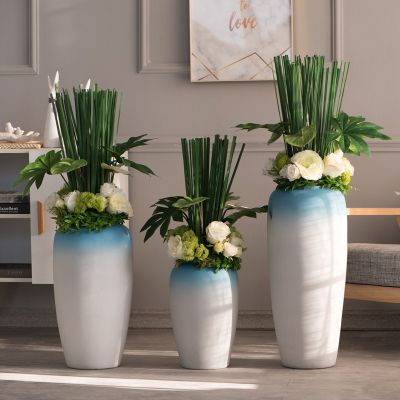Mediterranean European Elegant Morandi Blue White Tall Ceramic Vase For Hallway Decor