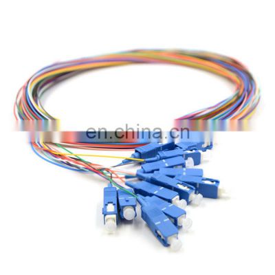pvc or lszh 12colors single mode g655 lc pc st om3 optical fibers ribbon bundle fiber optic breakout pigtail