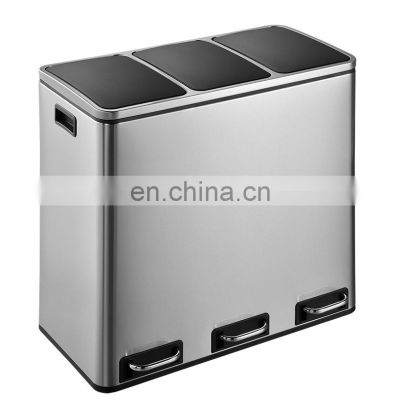 High quality 3 compartments recycling garbage bin stainless steel indoor and outdoor recycling bins