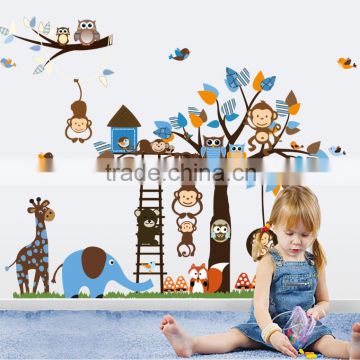Monkey Owl Animals Tree Removable Vinyl Wall Decal Stickers Kids Room Home Decor