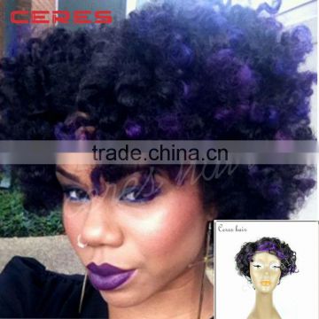 cheap wholesale price African American high temperature resistant curly synthetic wig purple color highlights