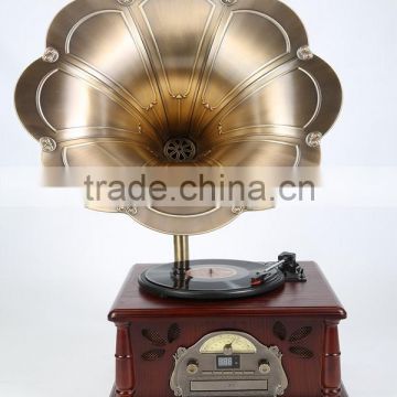 Classic Wooden Design Radio Record Player, Annatto and white color Phonograph