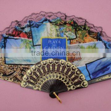 lace fabric folding hand fan with palstic ribs