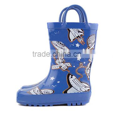 Fashion style alien pattern blue color cheap children rubber rain boot