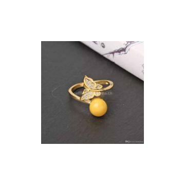 Neffly nature 7mm yellow beeswax ring match S925 Kgold plated inlaid diamondYC34280210