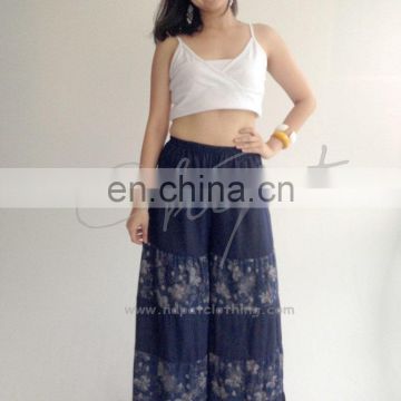 Boho Genie Trouser Rayon Pants of Plain Color Switch with Floral Printed Rayon