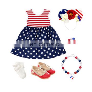 Girl Stripe And Star Backless Kids Twirl Dress 4th Of July Dress