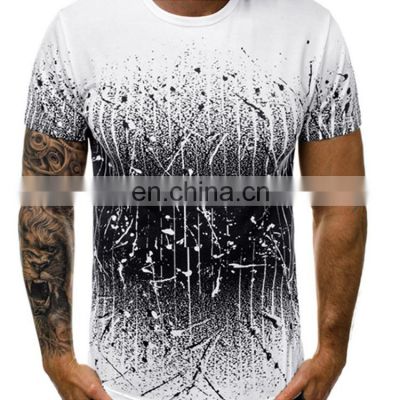 Wholesale Custom T Shirt Polyester Cotton Gray Geometric Pattern Men's Short Sleeve Tshirt