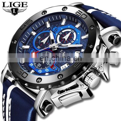 Lige 9996 Branded Quartz Chrono Date Water Resistant Fashion Leather Watches Men Wrist