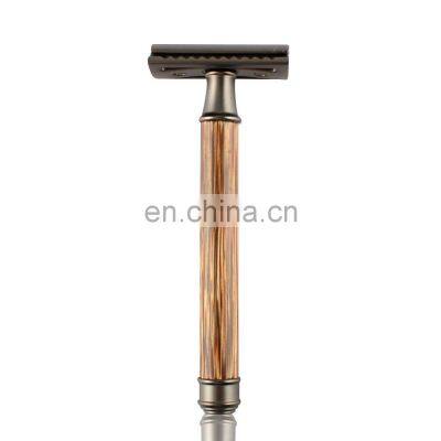 High Quality Bamboo Razor For Men Matte Black Metal Blade Double Edge Safety Razor