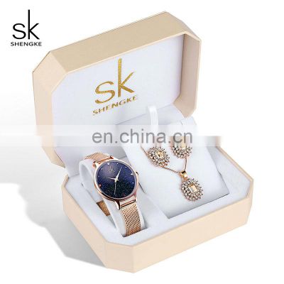 SHENGKE Gift Box Watch Set K0063L Christmas Gift Wristwatches Necklace and Earring Bracelet Watch Starry Sky Watches