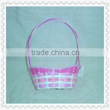 hand-woven round cheap eco-friendly decorative soft plastic beach baskets with handle