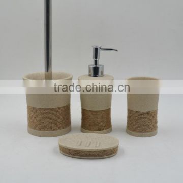 Beige Polyreisn sandstone bathroom accessories set with hemp rope