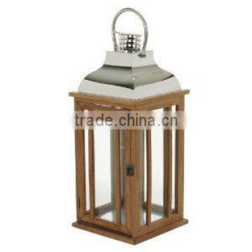Stainless Steel Candle Lantern with Wooden Frame ST-1342