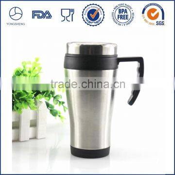 Plastic and metal auto mug/ travel coffee mug with handle