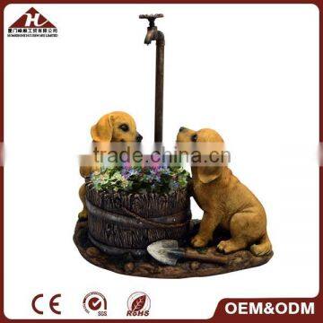 garden water pump dog planter, garden resin dog flowerpot