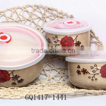 Simple design ceramic bowl with plastic lid ceramic fresh bowl for sale