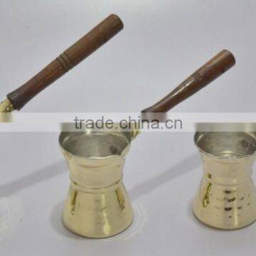 Ibrik Brass Coffee Pot s/3 with hammered design & wood Handle