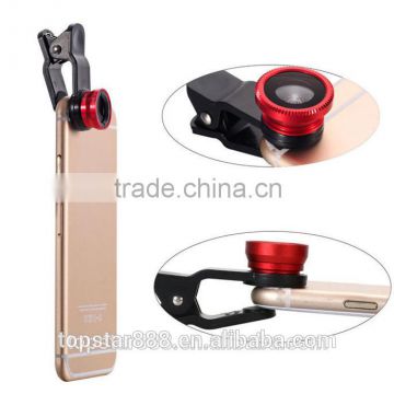 Popular 3 in 1 Fish eye +Wide Angle+ Marco Clip Lens , Plastic Magnifying Lens