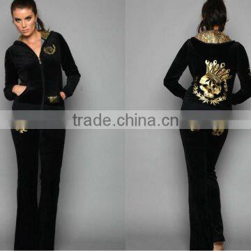 Ladies fashion hoodie printed velour set