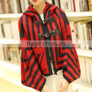 Europe hooded striped knit cardigan sweater irregular