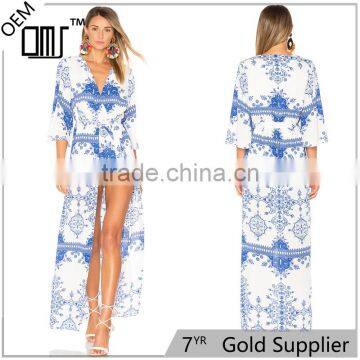 Most popular 3/4 sleeve women pant dress latest printed maxi romper