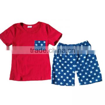 Yawoo red top match cotton shorts 4th of july clothes for children cheap boutique kids clothes