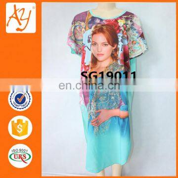 Short Sleeve Digital Print Silk Kaftan Wholesale Women Dress Kftans