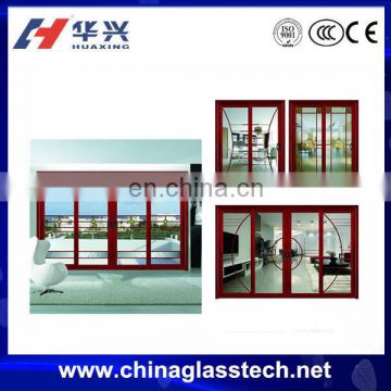 Flat open Wood grain color double glazed aluminum profile door with single/double/triple tempered glass