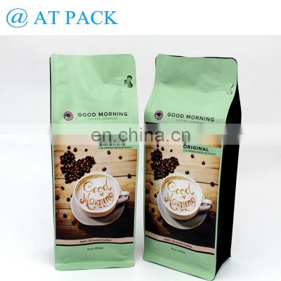12oz 16oz flat bottom coffee pouch with side pocket tear-off zipper with valve