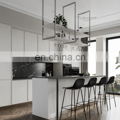L-shaped White Solid Wood modern contemporary Quartz top Kitchen Cabinets cocinas