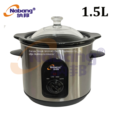 1.5L Multi Function Electric Slow Cooker with Ceramic black inner Pot & plastic lid handle