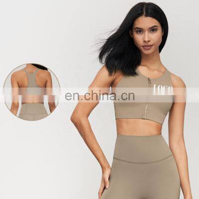 Fitness Workout Backless Crop Sports Bras Custom Logo Front Zip For Women Wholesales Yoga Tops