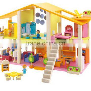 High quality diy wooden play doll house,solid wood dollhouse,wooden doll house furniture