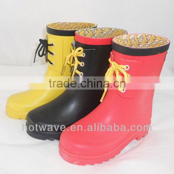 high quality cheap colorful lace up kid rubber boots