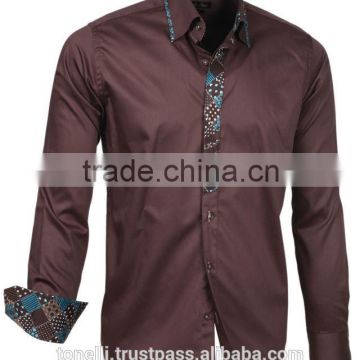 Beautiful Long Sleeve Slim Fit Brown Satin Shirts - Free DHL Express Shipping