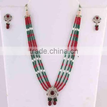 Jaipur manufactured multi color beads studded necklace set fashion party wear wedding Jewellery. Brass metal.