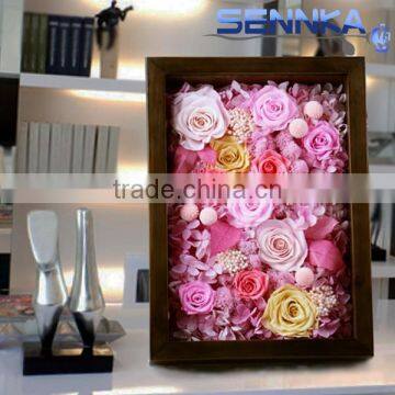 save20% Champagne rose in painted wooden photo frame preserved flower artificial for party gift or valentine day gifts