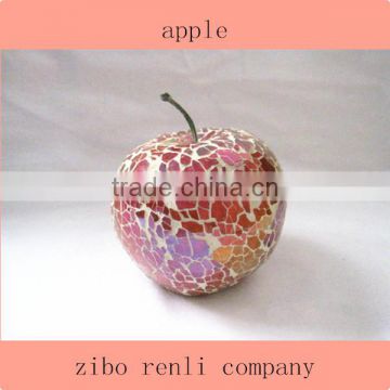 Holiday Decoration Iridescent Colored Art Crackle Mosaic Antique Murano Glass Apple