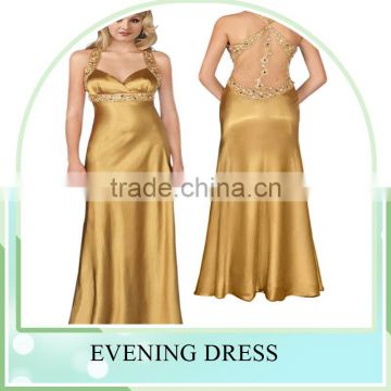 Factory Design silk and satin evening Long dress, elegant sleeveless lace up design wedding dress