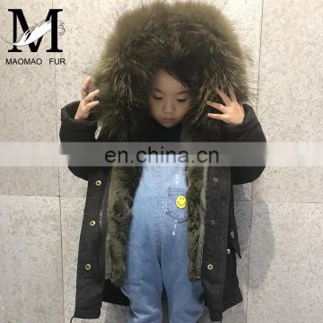 High Quality Manufacture Fashionable Winter Rose Red Rex Rabbit Fur Lining Baby Fur Parka Coat
