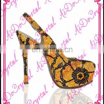 Aidocrystal handmade shining yellow flower pattern closed toe high heel shoes and matching bags for party