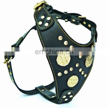 High quality brass fitting leather dog harness and collars