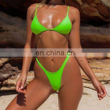 Summer Surf Solid High Waist Neon Bikini Set Woman Sexy Basic Push Up Swimsuit Tight G String Sea Beach Mermaid Swimsuit