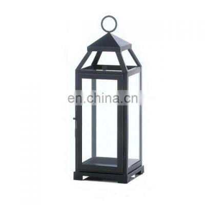 Small size black iron frame and slanted glass panels metal lantern candle lantern for home wedding decoration centerpiece