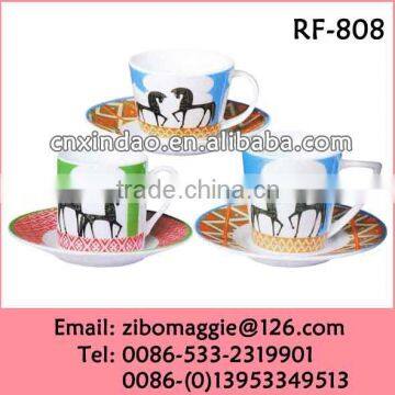 Zibo Made Best Quality Prormotional 220cc Ceramic Coffee Cup and Saucer with Printing for Tableware