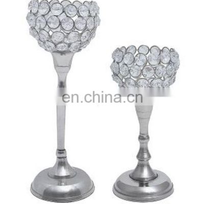 shiny crystal silver plated candle holder