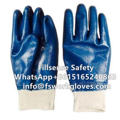 Knit Wrist Cotton Jersey Liner Half/Fully Coated Nitrile Gloves Heavy Duty Work Gloves Industrial Work Gloves