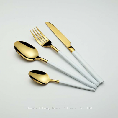 Factory Direct Custom Logo Kitchen White Gold Plated Cutlery Flatware 304 Stainless Steel Flatware Set For Christmas Gift Hotel