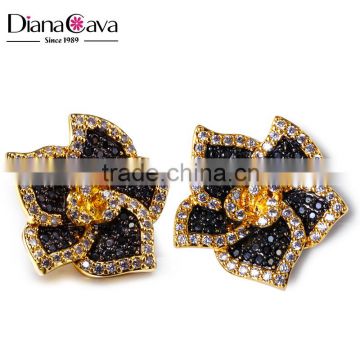 New Contrast Jewelry Fashion Black White Cubic Zirconia Flower Blossom Stud Earrings